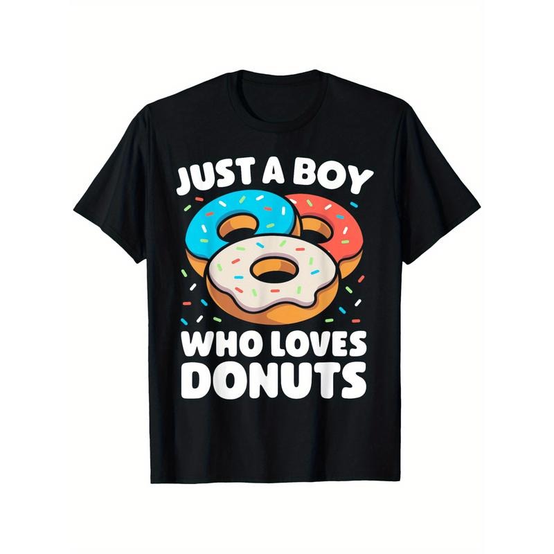 Casual Cotton T-Shirt with Donut Print - Knit Fabric, Crew Neck, Short Sleeve, Regular Fit, All-Season Comfort, Hot...