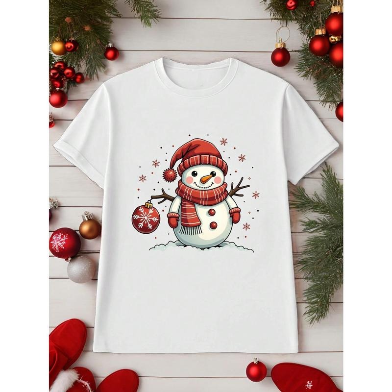 Casual Loose Christmas Snowman Graphic Round Neck Short Sleeve T-Shirt For Women men Hoodie Sweatshirt | PrintMintTees.com