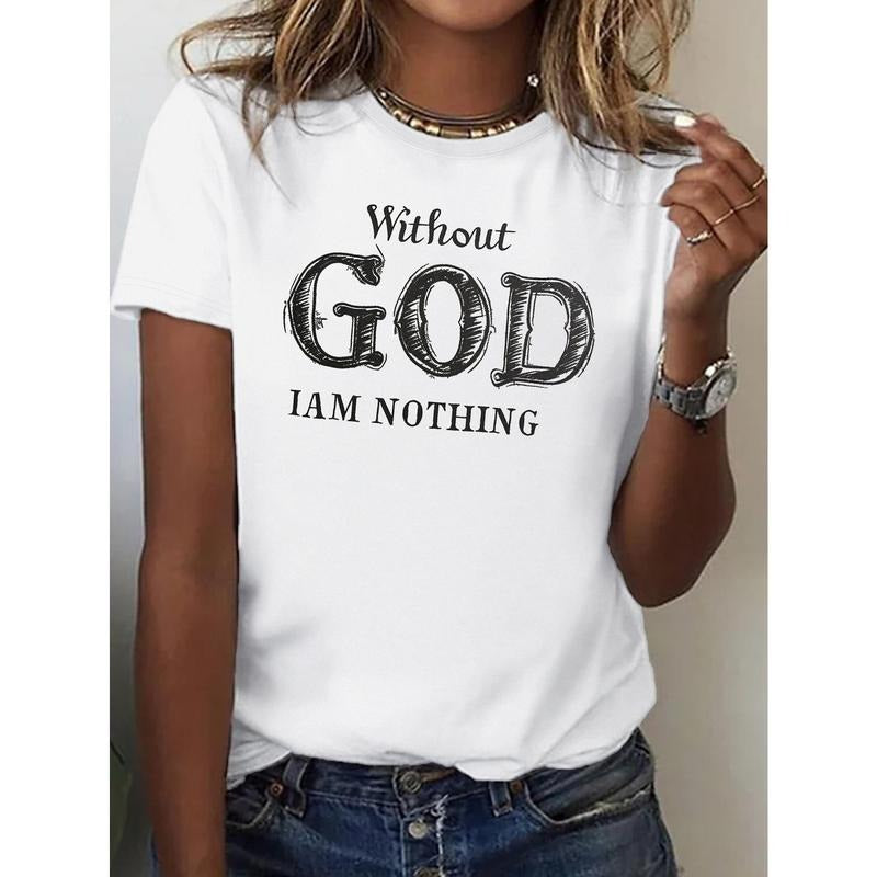 Casual Short Sleeve Letter Print Crew Neck T-shirt for Spring & Summer, Women's Clothing style 05 Hoodie Sweatshirt