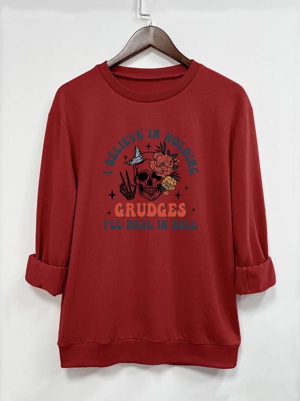 Casual Skull Print Long Sleeve Round Neck Sweatshirt, 8 Color Options, Fitted Design for Fall & Winter Fashion Shirt Hoodie