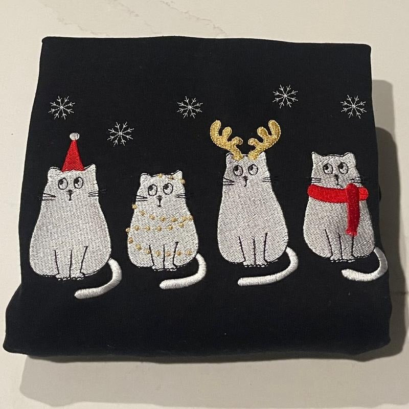 Cat Christmas embroidered sweatshirt T-Shirts, Hoodie | PrintMintTees.com