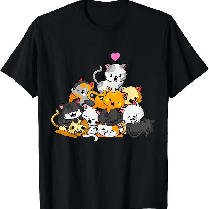 Cat Cute Kitty Pile Cats Anime Kawaii Neko Gift Women Girls TShirt Hoodie Sweatshirt | PrintMintTees.com