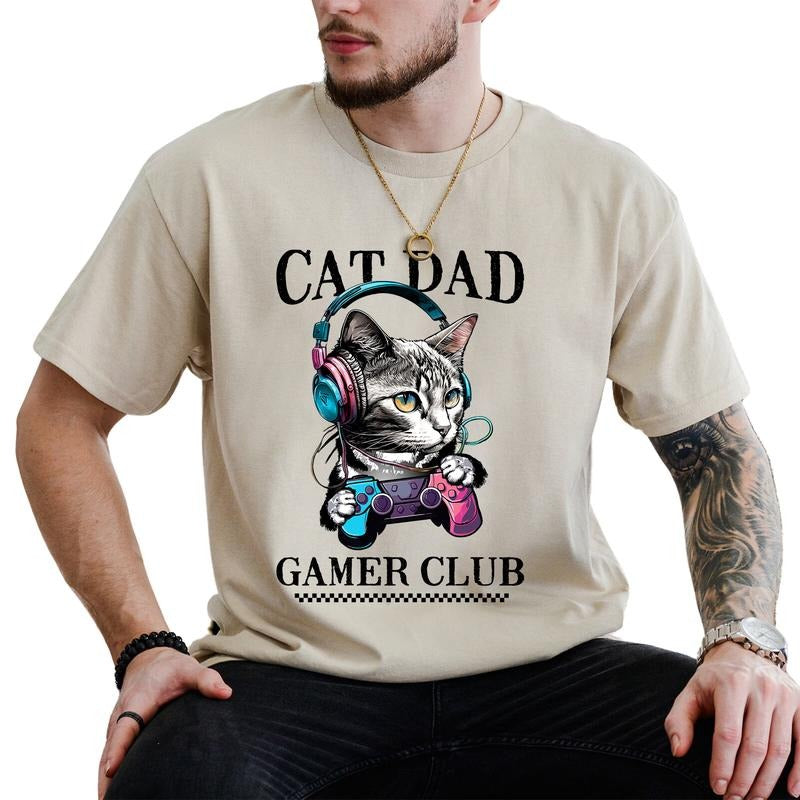 Cat Dad Gamer Club Graphic Shirt, Favorite Dad T-shirt, Funny Dad's Life Unhinged Unisex Shirt, Gift For Him, Gaming...