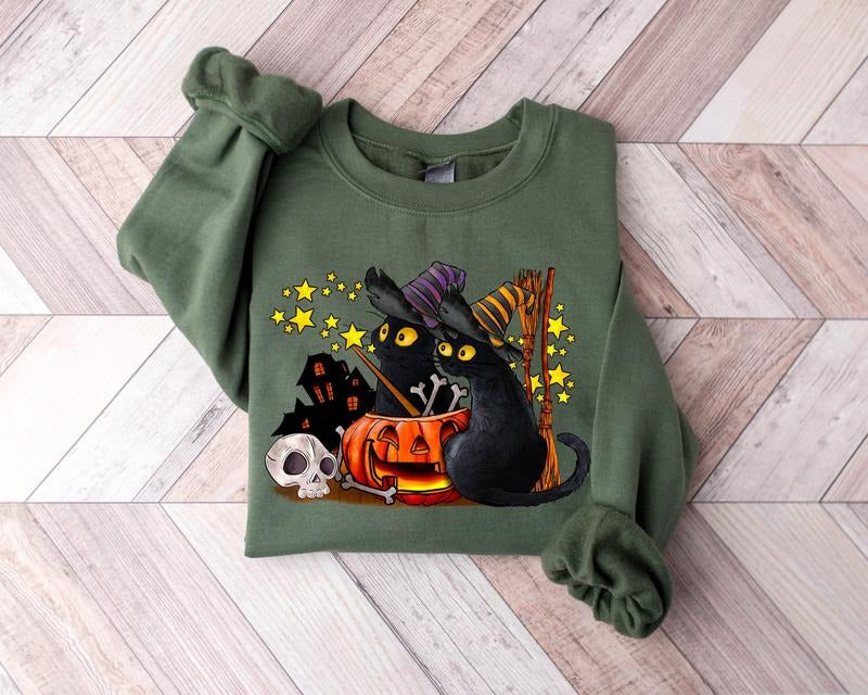 Cat Halloween Sweatshirt Ghost Cat Shirt Halloween Sweater Halloween Cat Shirt Cat Lover Shirt Black Cat Shirt Spooky...