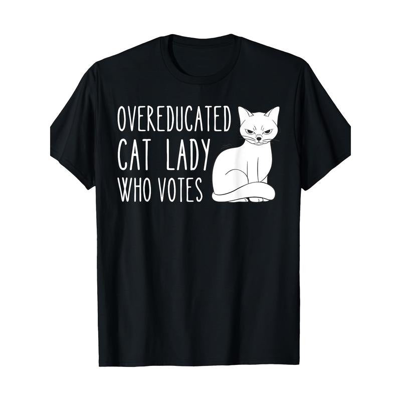 Cat Lady Graphic Tee, 100% Cotton Short Sleeve T-Shirt, Casual Round Neck, Digital Print, Basic Style, Regular Fit for...