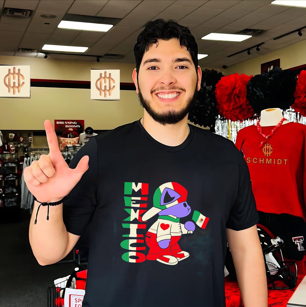 Cat Mexico holding flag graphic shirt