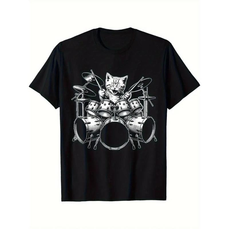 Cat Rock Band Fun Cat Drummer Cat Drum T-shirt  made in usa Hoodie Sweatshirt | PrintMintTees.com