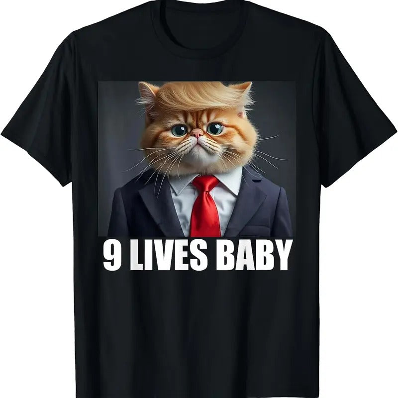 Cat Trump 9 Lives Baby T-Shirt | Unisex Cotton Tee Gift | Full Size Hoodie Sweatshirt | PrintMintTees.com