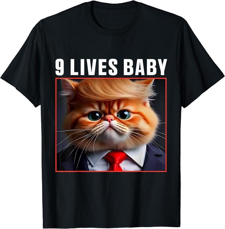 Cat Trump 9 Lives Baby T-Shirt | Unisex Cotton Tee, Short Sleeve, Size S-5XL Hoodie, Sweatshirt | PrintMintTees.com