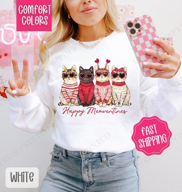 Cat Valentines Sweatshirt Comfort Colors, Valentine's Day Women's Crewneck, Holiday Cat Women's Sweater valentine...