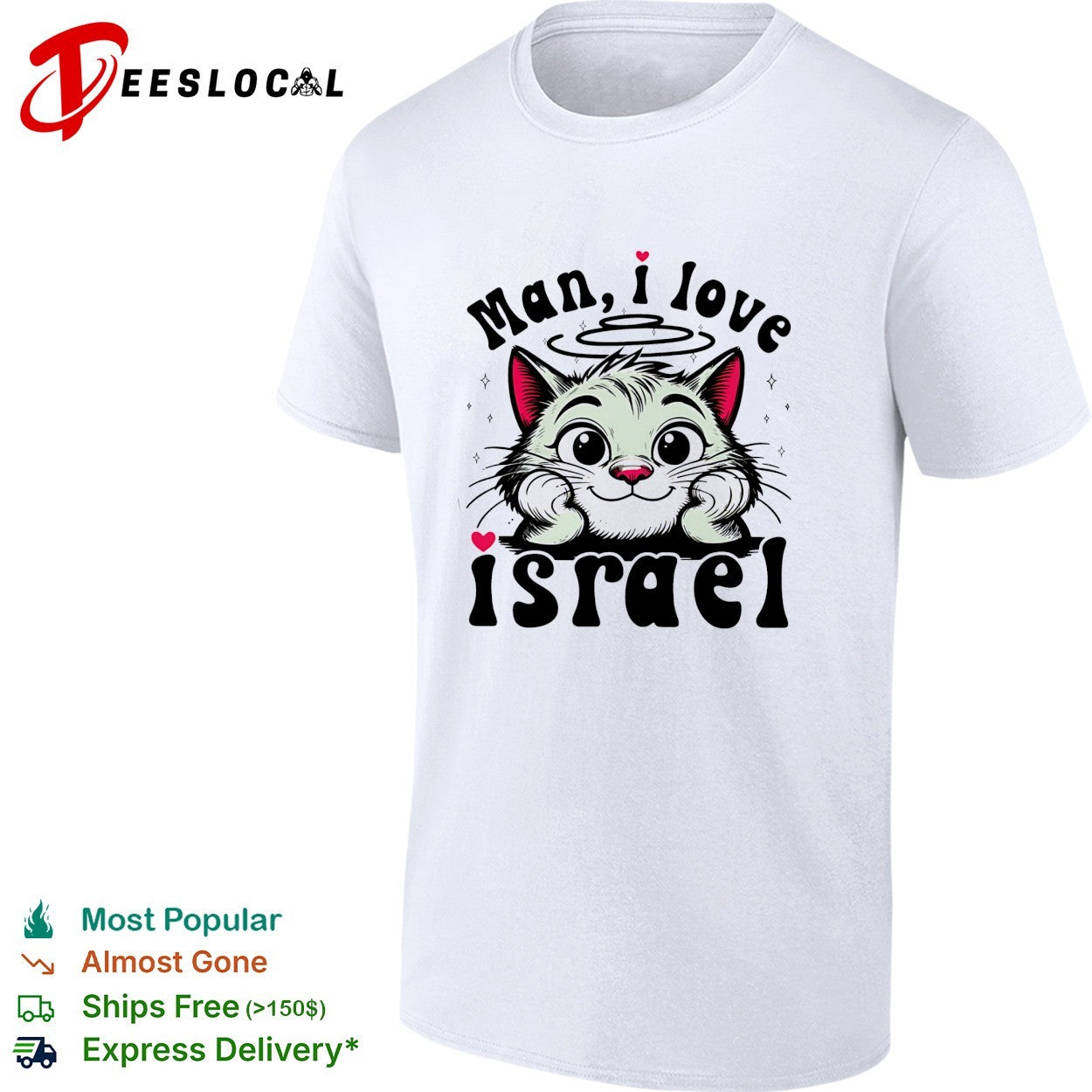 Cat resting chin on paws man I love Israel shirt