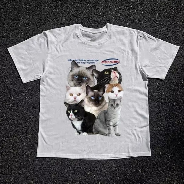 Cats T-Shirt, Unisex Vintage Graphic Tees Gothic Grunge Y2k Emo Scene Amity Affliction Style Clothes Men Women Streetwear...