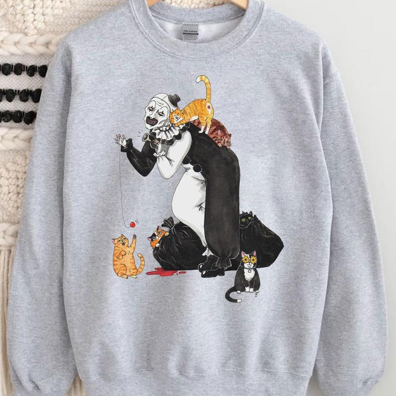 Cats Terrifier Shirt, Horror Characters Shirt, Halloween Graphic Tee, Spooky Sweater Hoodie Sweatshirt | PrintMintTees.com