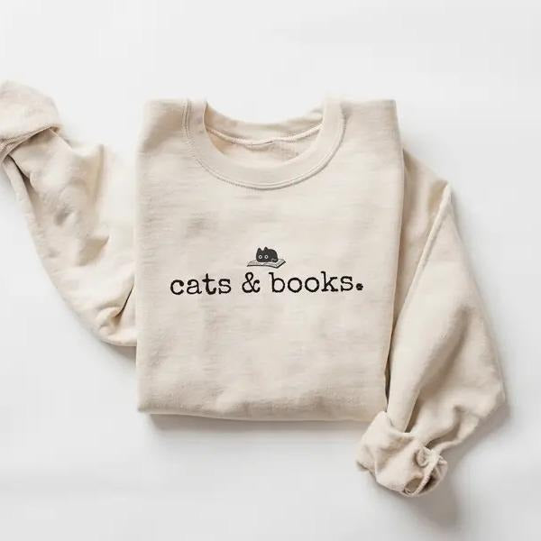 Cats and Books Sweatshirt, Book Lover T-shirt, Bookish Tee, Reading Teacher Shirt, Cat Lover Librarian Gift Shirt Hoodie