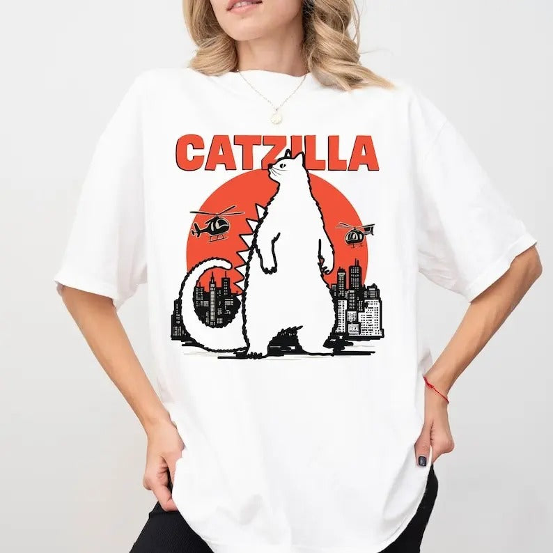 Catzilla Tshirt, Parody Monster Cat Shirt, Funny Cat Mom Gift, Trendy Tee Hoodie Sweatshirt | PrintMintTees.com