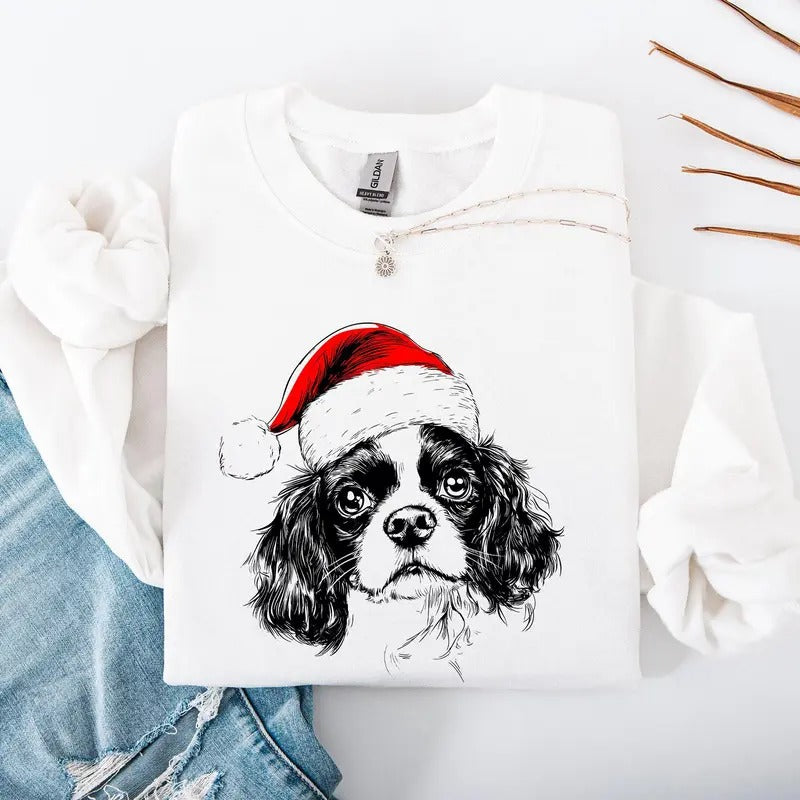 Cavalier King Charles, Santa, Dog, Christmas, Dog Lover, Pet Sweatshirt, Crew Neck, Women's, Crewneck Shirt Hoodie