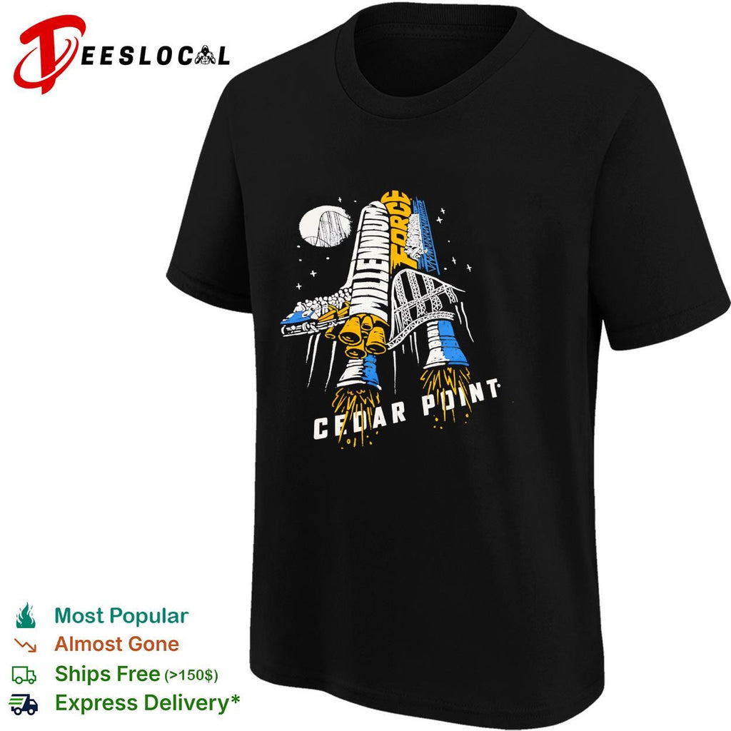 Cedar Point Millennium Force rocket ship roller coaster shirt
