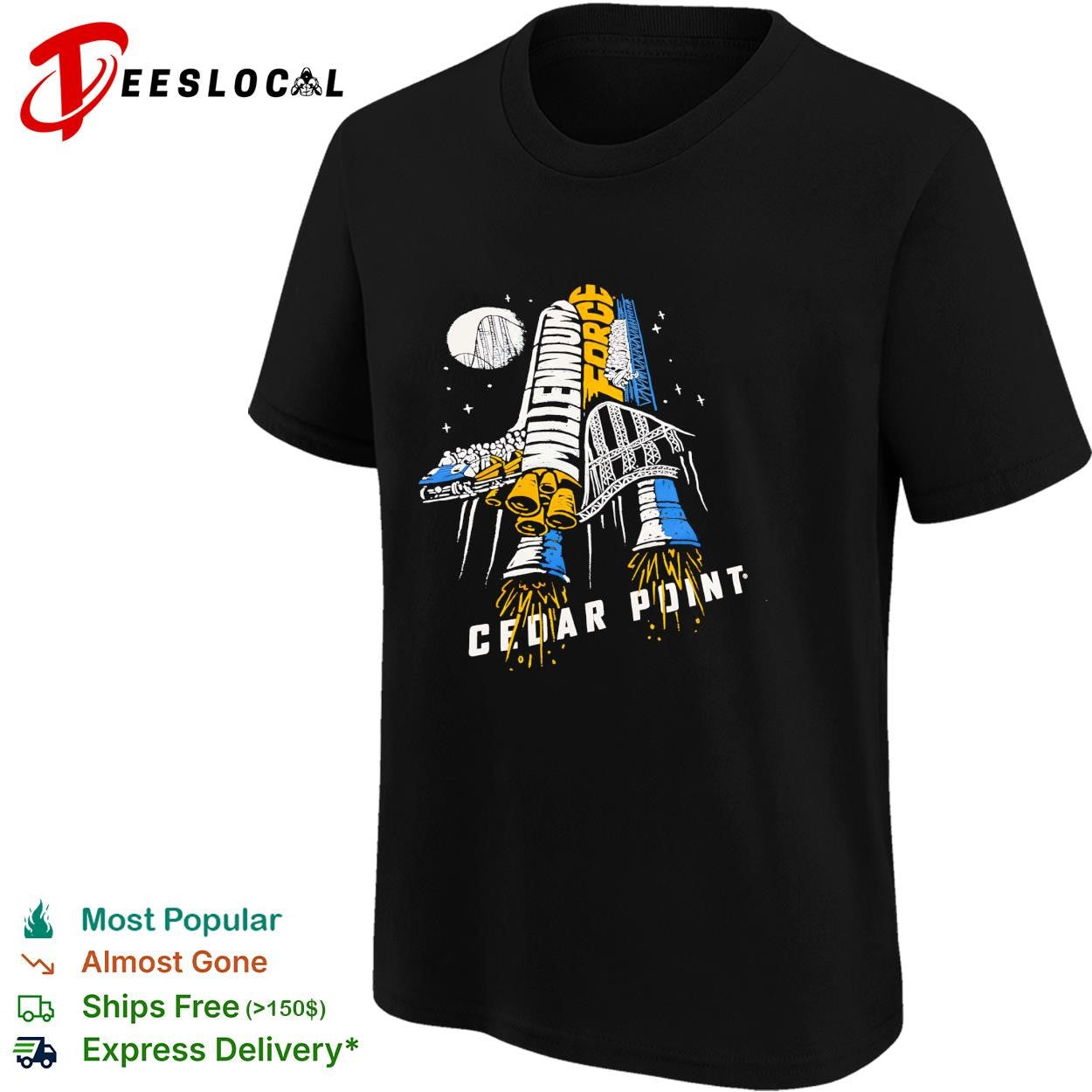 Cedar Point Millennium Force rocket ship roller coaster shirt