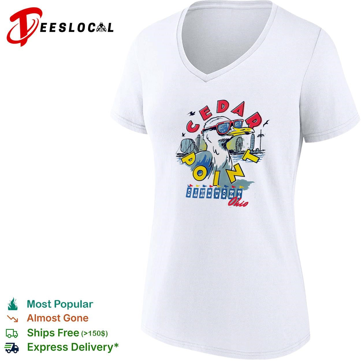 Cedar Point Sandusky Ohio seagull sunglasses amusement park shirt