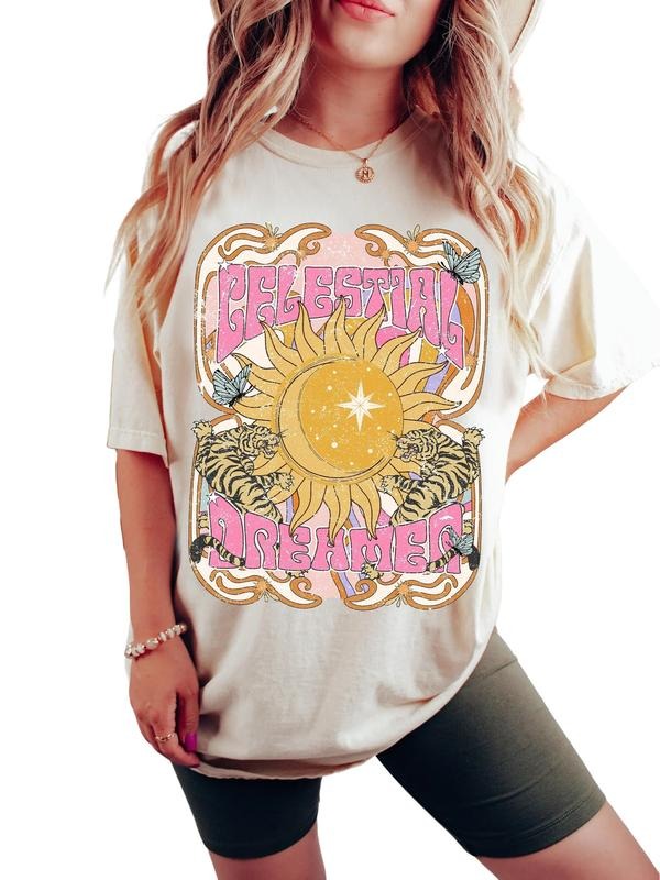 Celestial Dreamer Shirt, Vintage Inspired T Shirt, Trendy Cotton T Shirt, Hippie Shirt, Boho Tee, Women Shirt For Summer,...