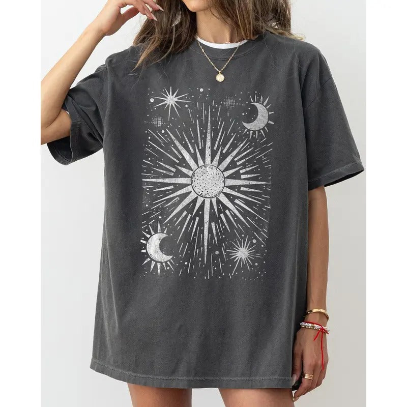 Celestial Stars, Moon, Mystical, Space Shirt, Women's, Comfort Colors Tee Hoodie Sweatshirt | PrintMintTees.com