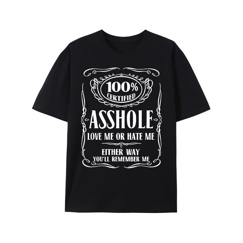 Certified Asshole Text Vintage Washed Graphic Short Sleeve T-Shirt Hoodie Sweatshirt | PrintMintTees.com