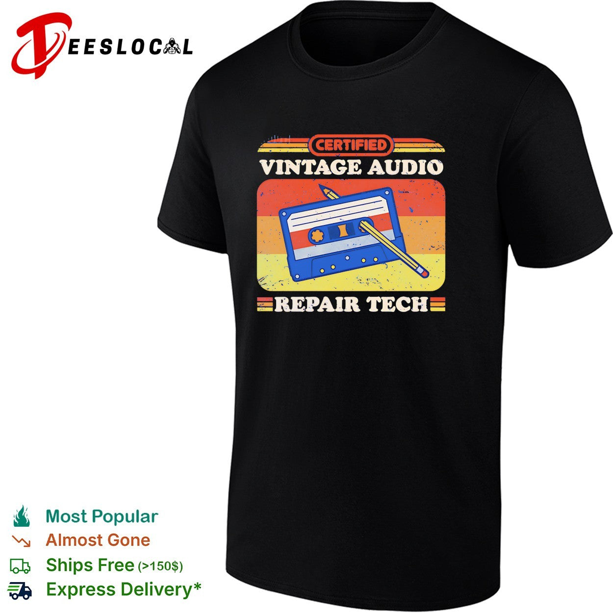 Certified vintage audio repair tech cassette shirt