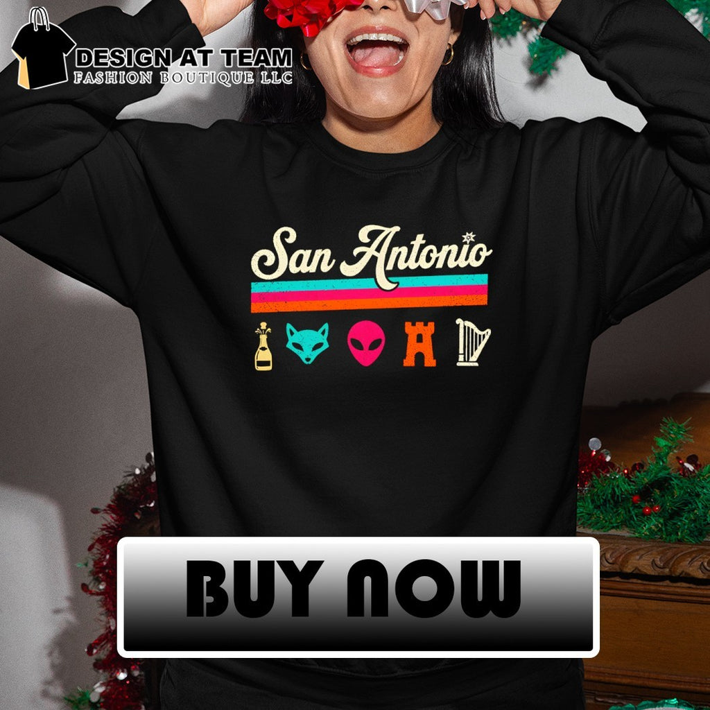 Champagne Fox Alien Castle Harp Icons San Antonio Spurs Basketball NBA shirt