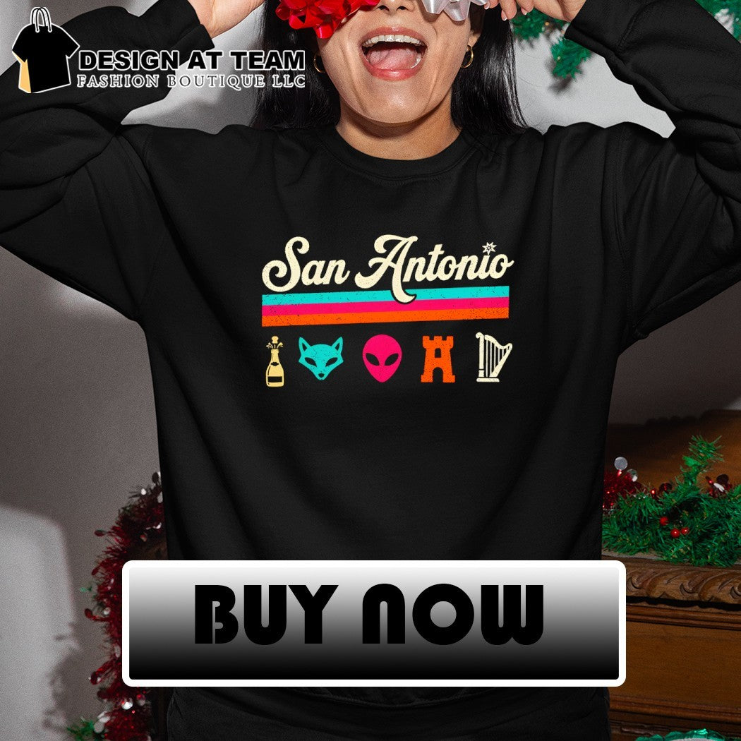Champagne Fox Alien Castle Harp Icons San Antonio Spurs Basketball NBA shirt