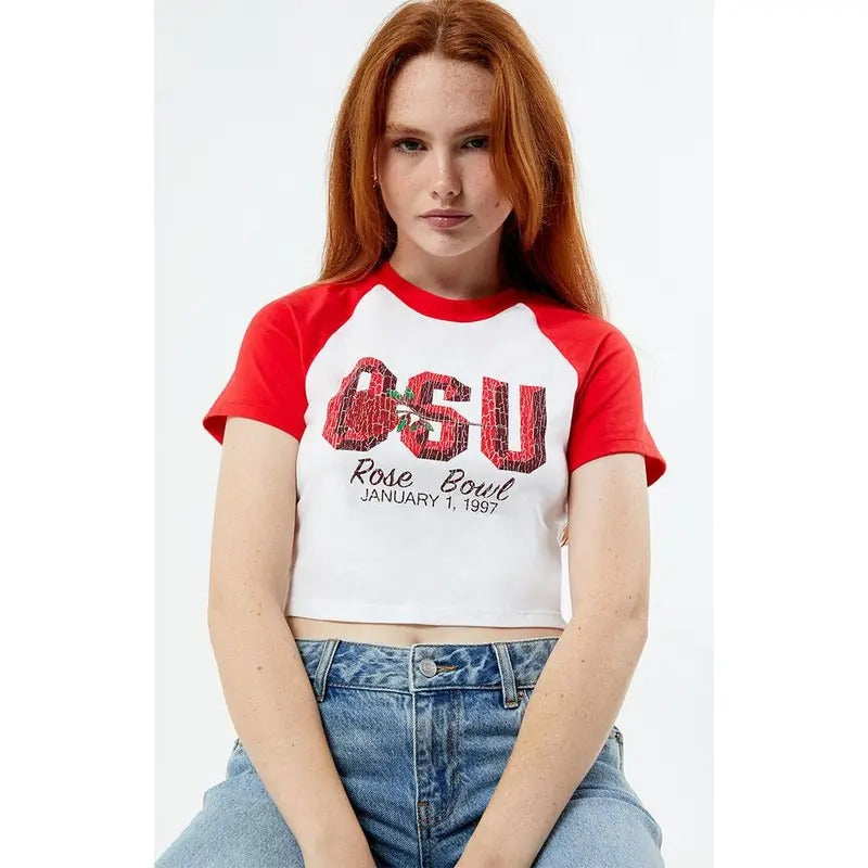 Champion Women's x Rose Bowl OSU Rally Ringer T-Shirt Hoodie Sweatshirt | PrintMintTees.com