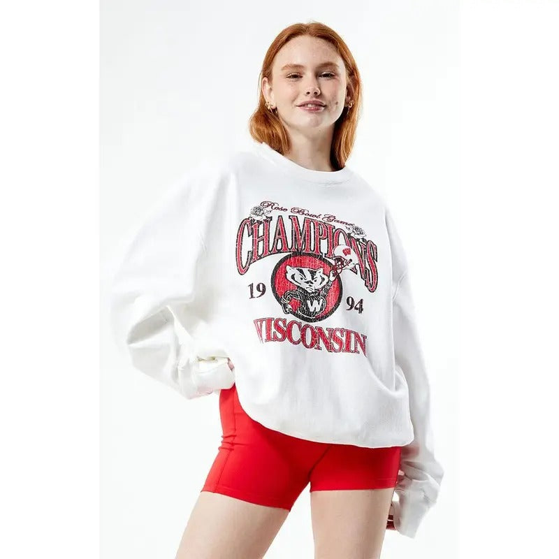 Champion Women's x Rose Bowl Wisconsin Champion Crew Neck Sweatshirt Shirt Hoodie | PrintMintTees.com