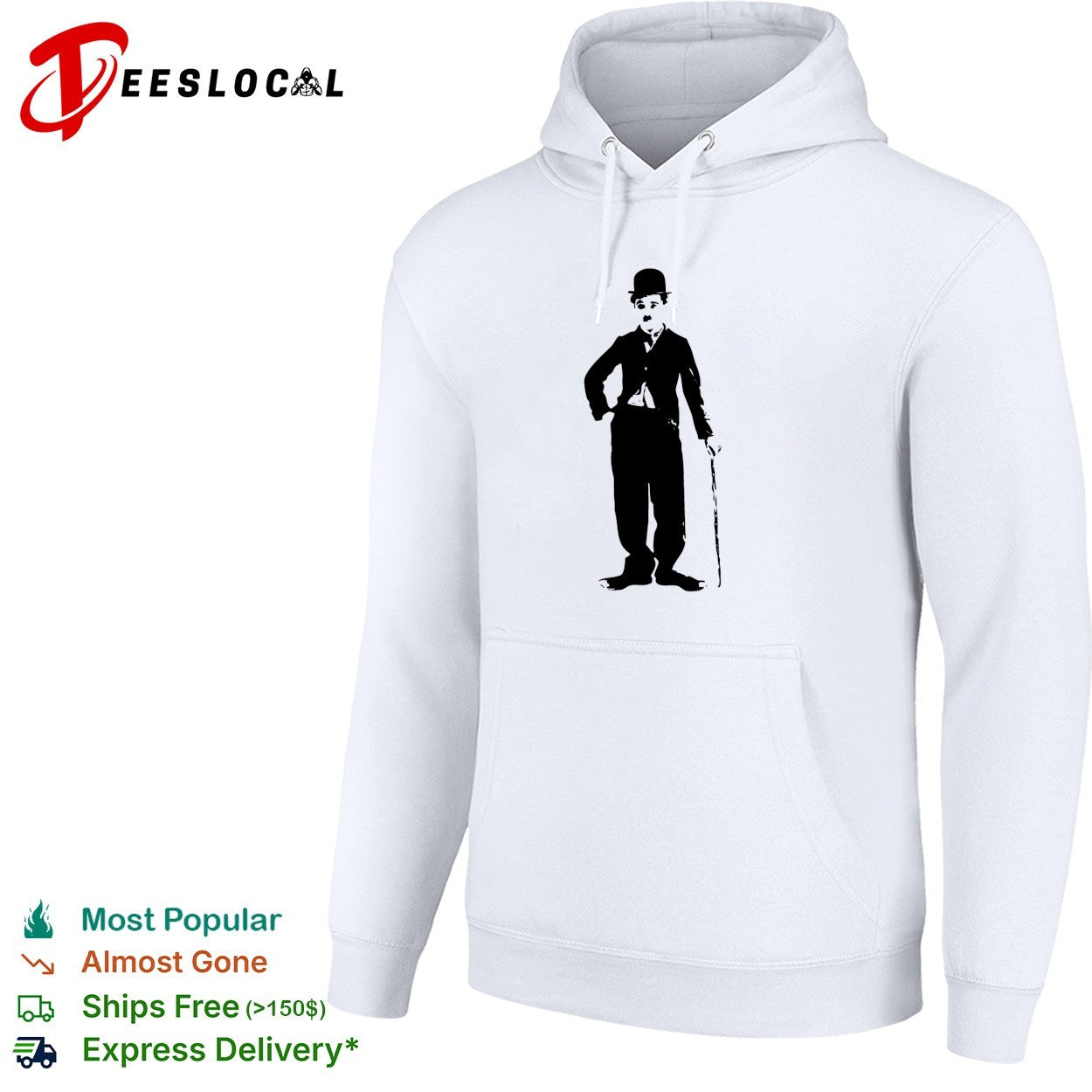 Charlie Chaplin standing with cane shirt