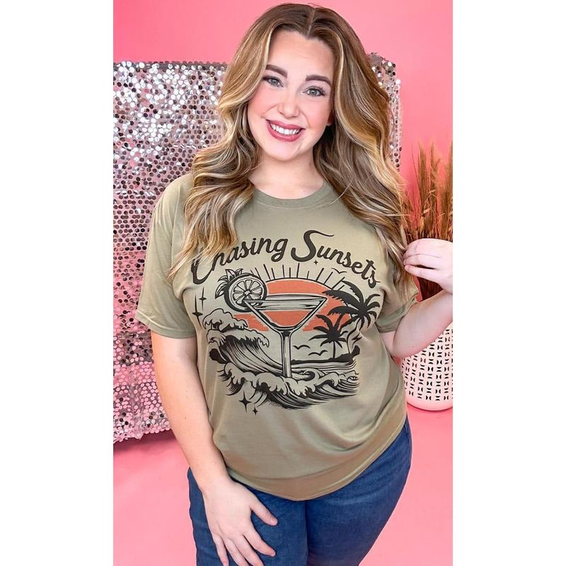 Chasing Sunsets Scene Khaki Graphic Shirt Hoodie Sweatshirt | PrintMintTees.com