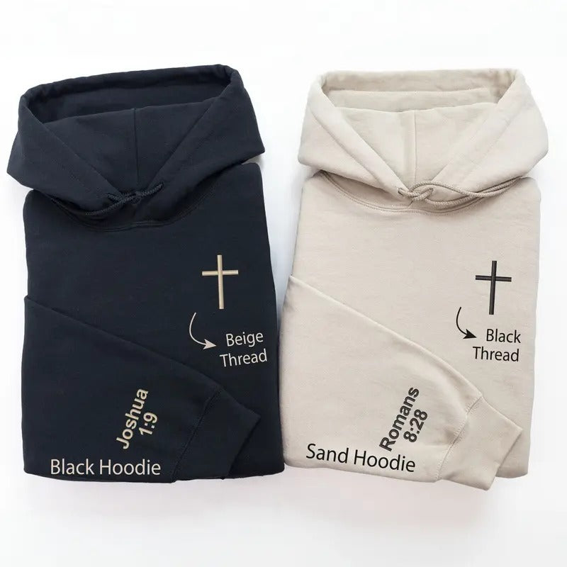 ChatGPT Custom Bible Verse Embroidered Valentine's Day Sweatshirt, Personalized Cross Sleeve Crewneck, Couples Gift Shirt...