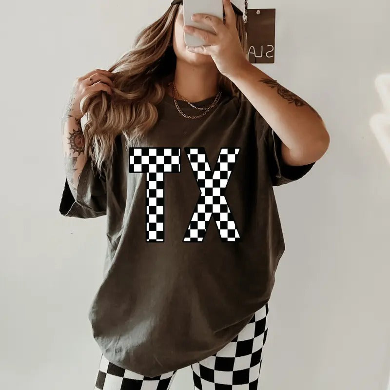 Checkerd Custom State Shirt, Comfort Colors, Checkerd Coquette Shirt, Women's Holiday Tee, Casual Comfy Graphic Hoodie...