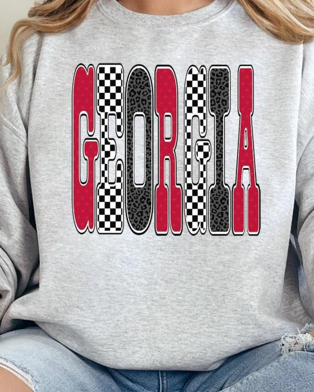 Checkered & Cheetah Georgia Heavy-weight Crew Sweatshirt Shirt Hoodie | PrintMintTees.com