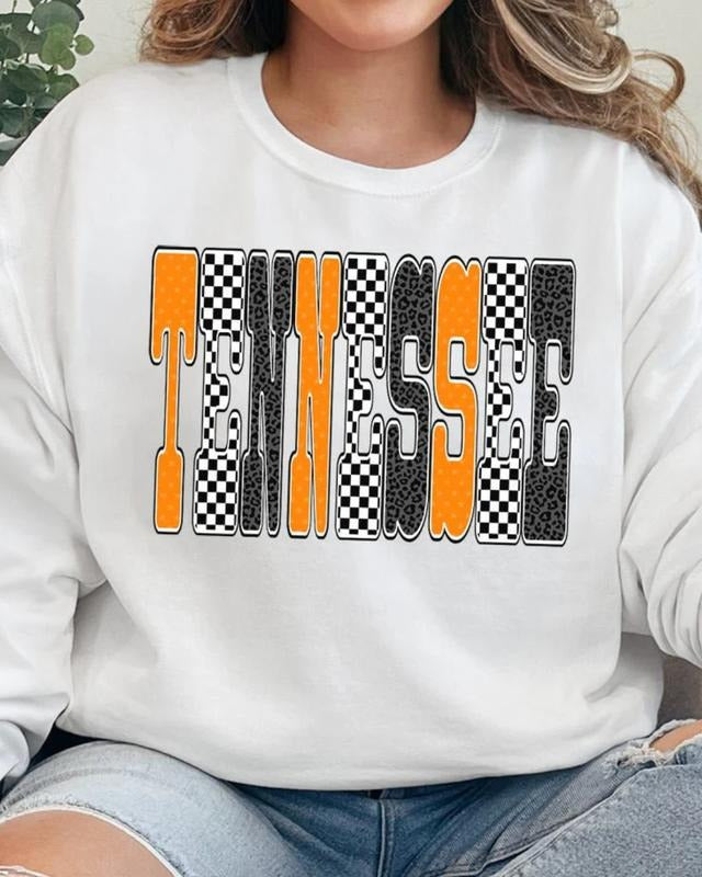 Checkered & Cheetah Tennessee Heavy-weight Crew Sweatshirt Shirt Hoodie | PrintMintTees.com