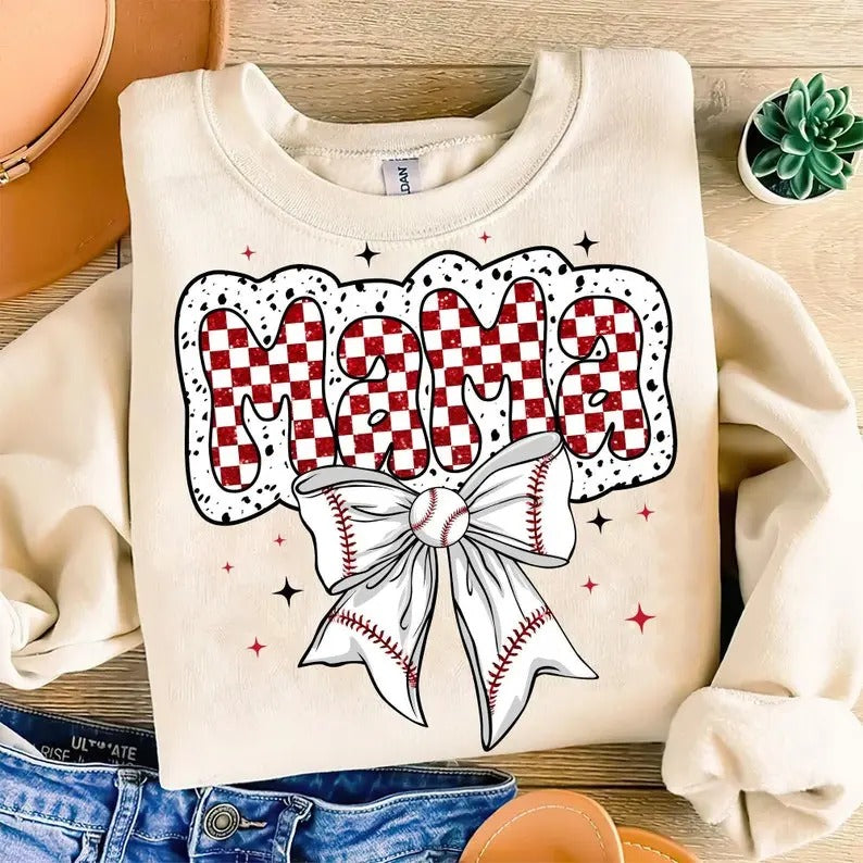 Checkered Baseball Mama , Coquette Baseball , Game Day , Baseball Bow , Sports , Dalmatian Dots, Baseball Team Spirit...