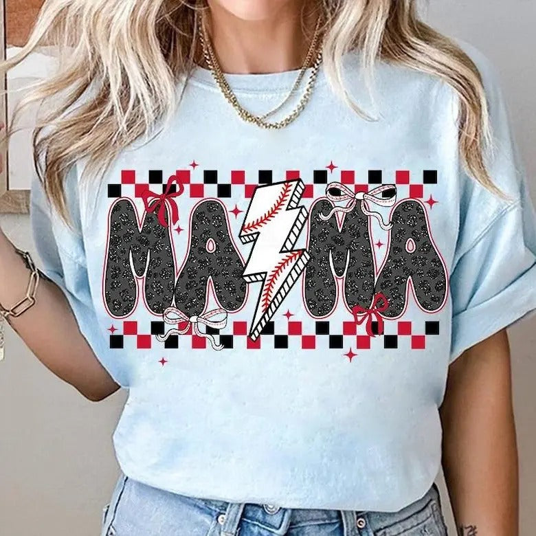 Checkered Baseball Mama tShirt-sweatshirt-hoodie, Coquette Baseball Bow tshirt, Game Day Lighting Bolt sweatshirt, Sports...