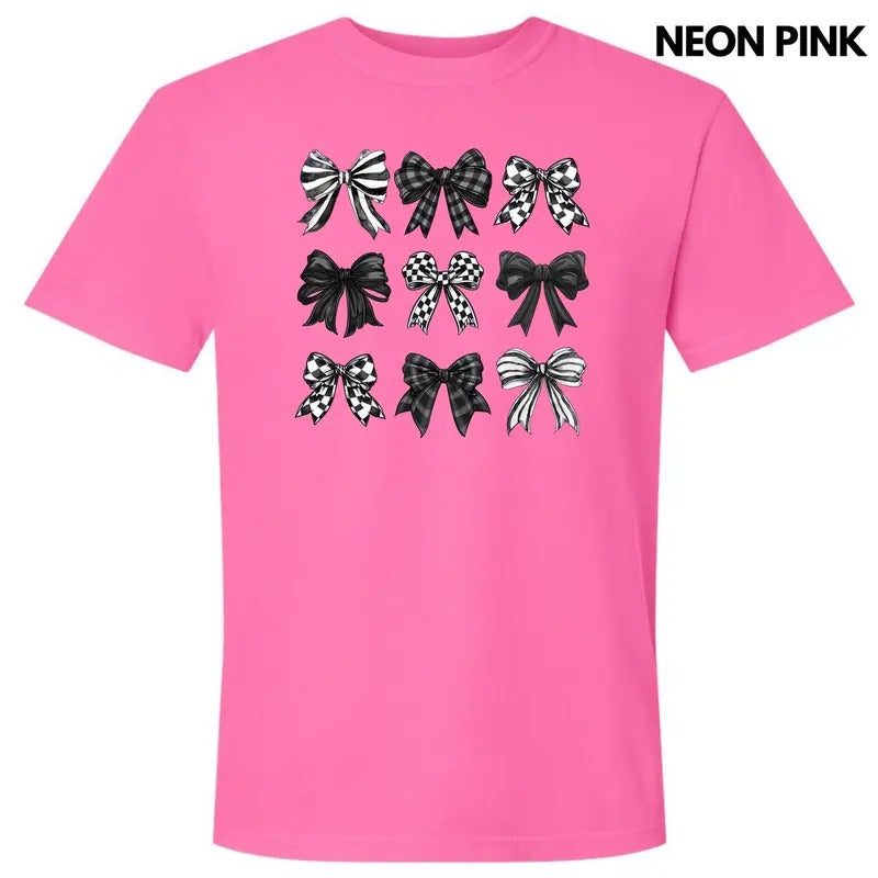 Checkered Black Bow Collage Comfort Colors T-Shirt 'NLB' Hoodie, Sweatshirt | PrintMintTees.com