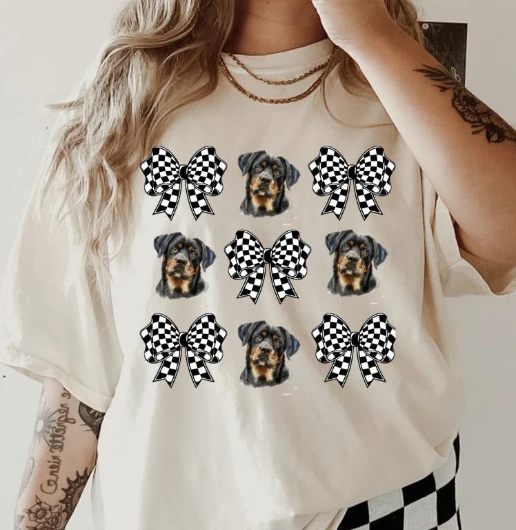 Checkered Bows & Rottweiler Shirt ~ Unisex Apparel Relaxed Fit Printed In The USA Clothing Womenswear Casual Comfort...