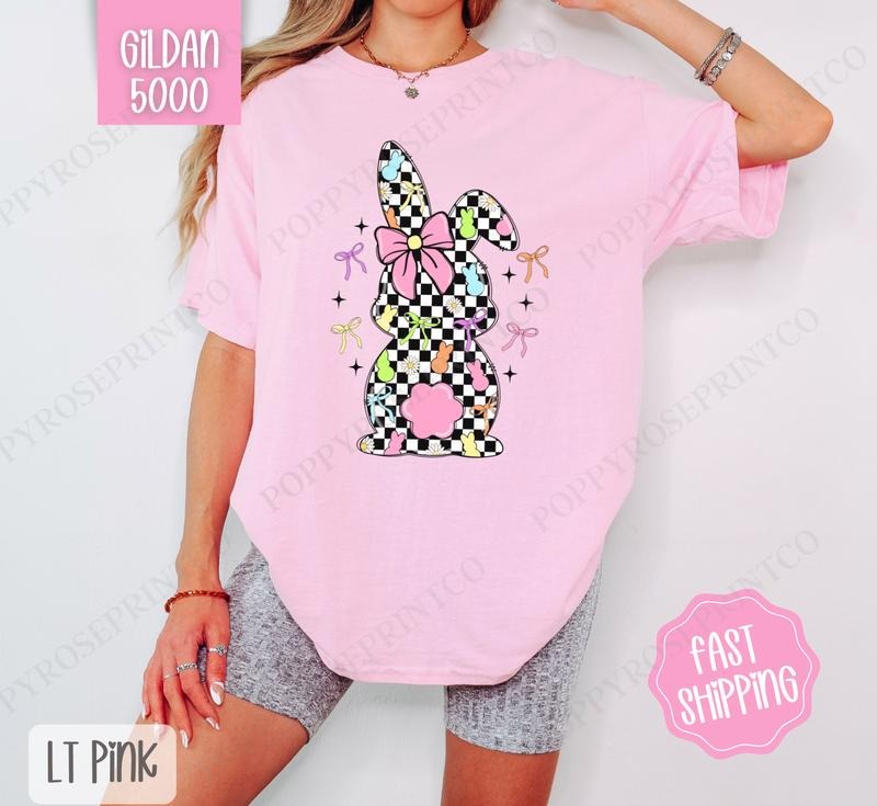 Checkered Bunny Shirt Gildan, Cute Easter Tee, Trendy Bunny Women's Tshirt Plus Sizes, Gift for Her Hoodie Sweatshirt