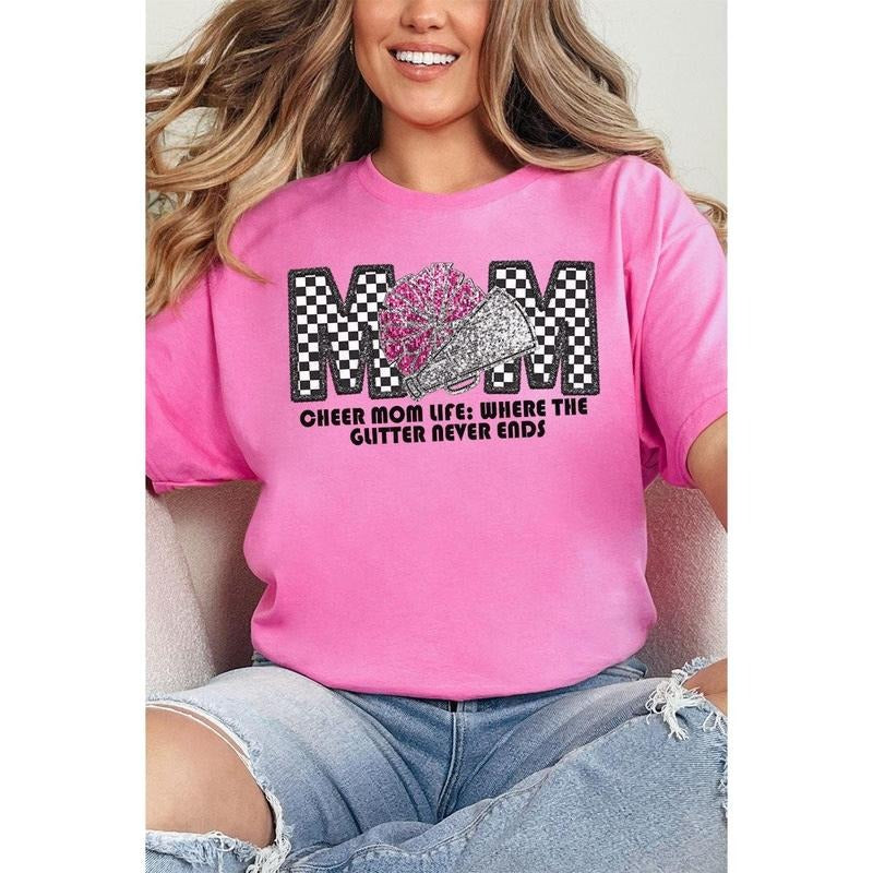 Checkered Cheer Mom Life Short Sleeve Relaxed Fit T-Shirt Hoodie Sweatshirt | PrintMintTees.com