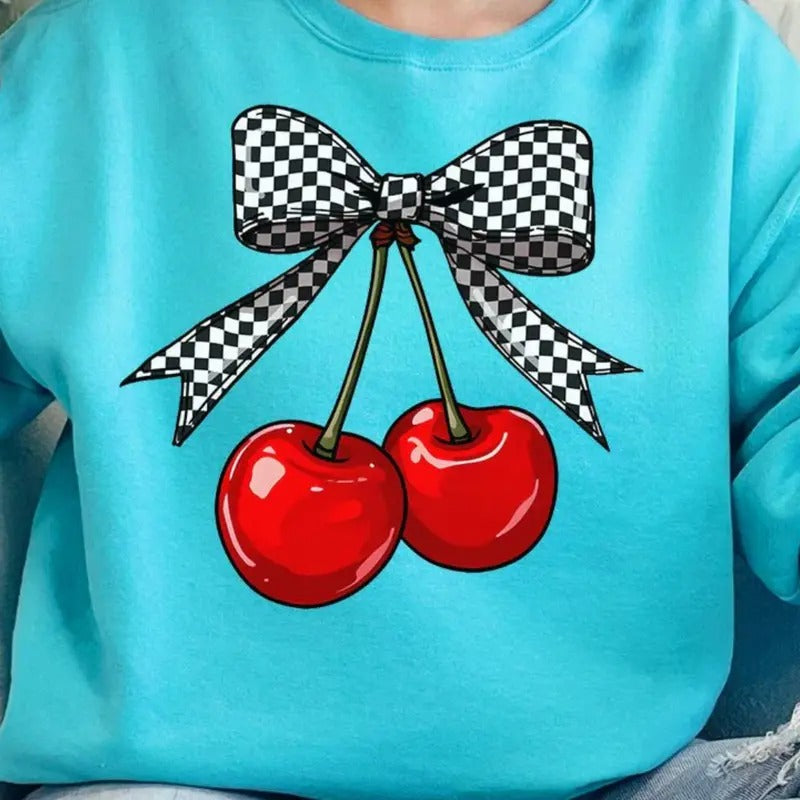 Checkered Cherry Dream Heavy-weight Crew Sweatshirt Shirt Hoodie | PrintMintTees.com