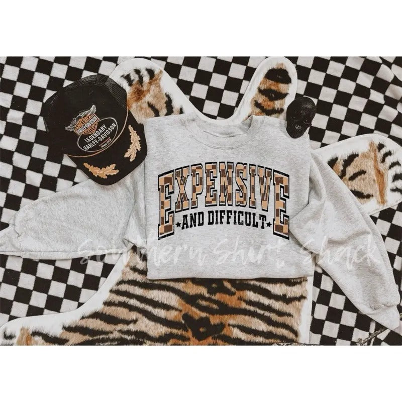 Checkered Expensive and Difficult Sweatshirt | Ash Gray Shirt Hoodie | PrintMintTees.com