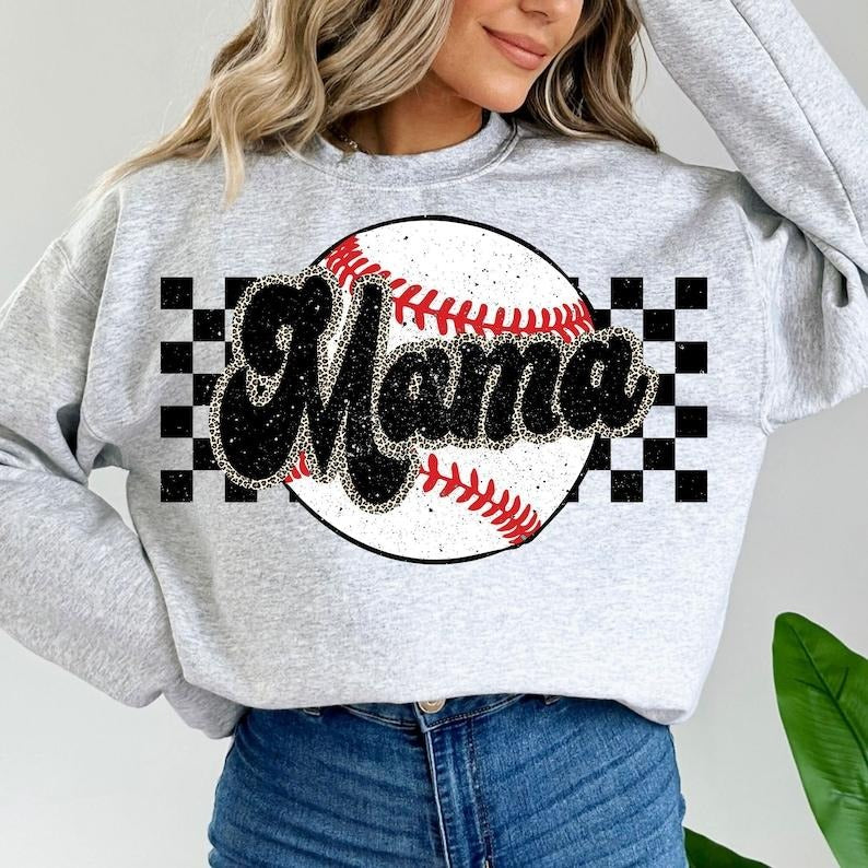 Checkered Leopard Baseball Mama , Mama , Baseball , Baseball Mama Shirt , Baseball Mama s, Sweatshirt Hoodie