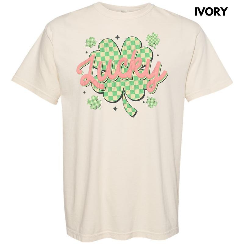 Checkered Lucky Shamrock Comfort Colors Shirt Hoodie Sweatshirt