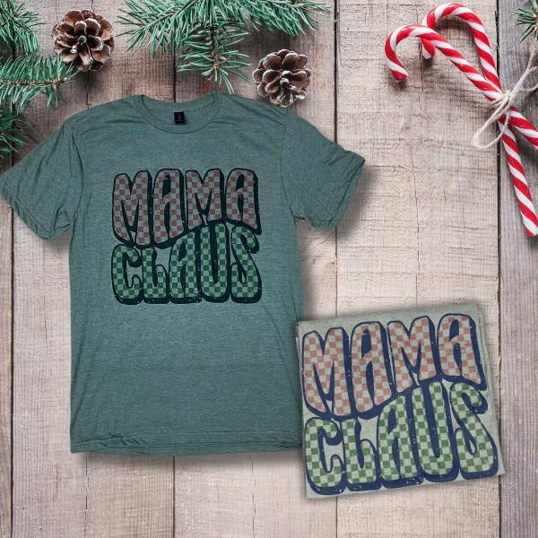 Checkered Mama Claus Soft Fit Military Green T-Shirts, Hoodie, Sweatshirt