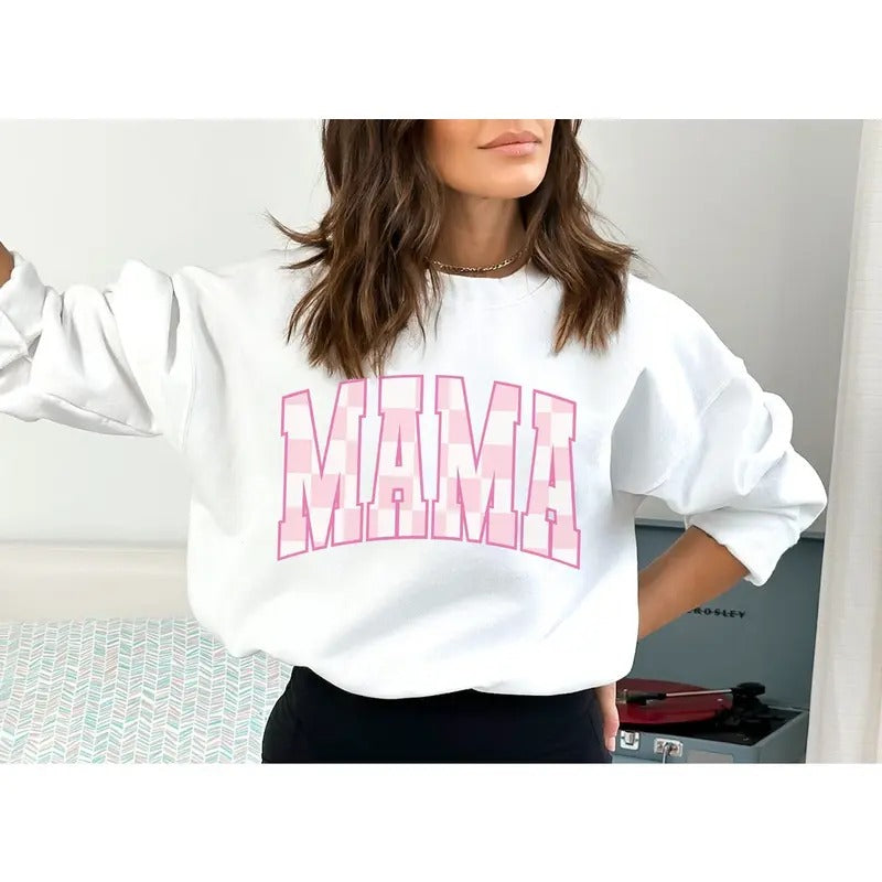 Checkered Mama Sweatshirt, Retro Mama Sweatshirt, First Mothers Day Gift, Mom Life, Mama Sweatshirt, Mom sweatshirt, Gift...