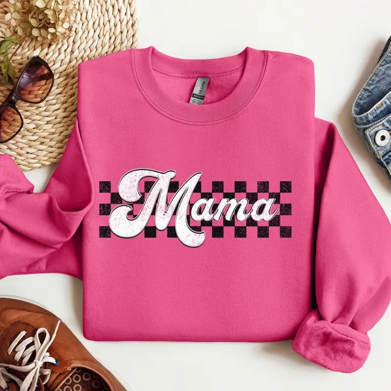 Checkered Mama sweatshirt, Retro Mama sweatshirt, Mothers Day Gift Shirt Hoodie | PrintMintTees.com